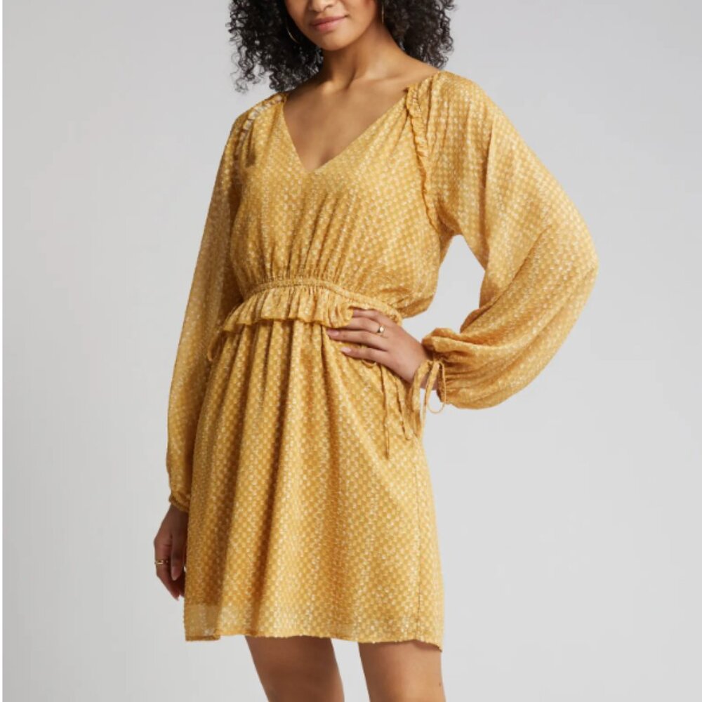 BRAND NEW Nordstrom yellow/gold Georgina Print Long Sleeve Dress